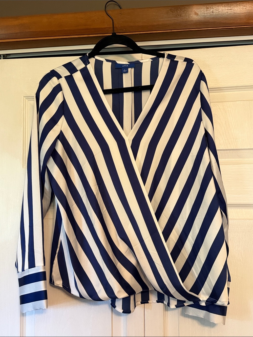 Apt. 9 Navy and White Diagonal Stripe Faux-Wrap Blouse